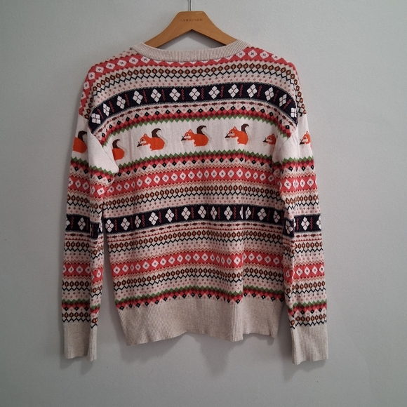 Talbots Squirrel Fox Cute Fair Isle Striped Festive Crewneck Sweater Size Medium - Picture 5 of 7